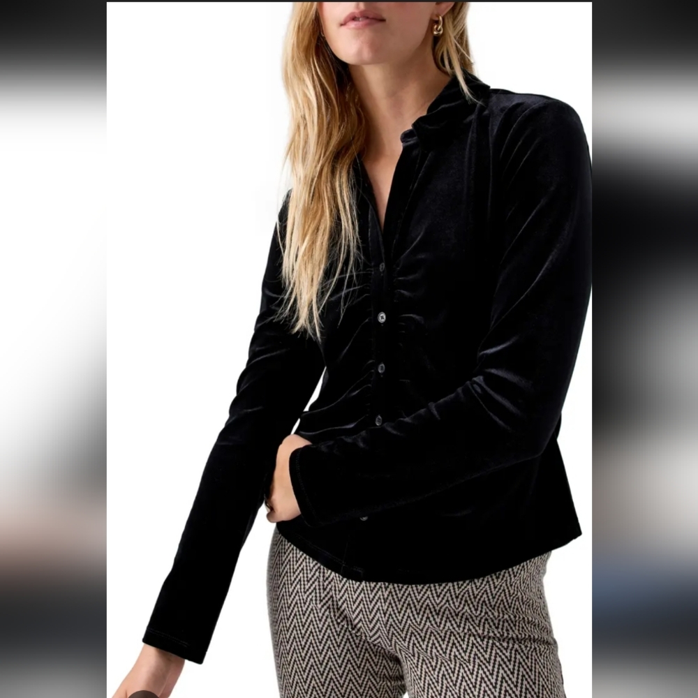 567-NWT Anthropology Sanctuary Velvet‎ Black Blouse